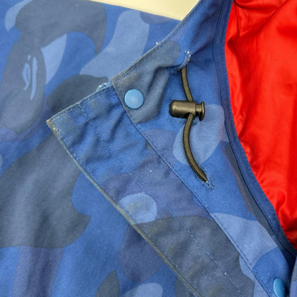 A BATHING APE Red Blue APE Camo Nylon Mountain Parka Jacket Size M