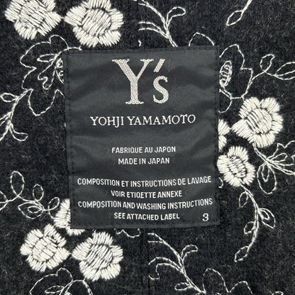 Y's Silk Wool Botanical Padded 1B Jacket Black Size 3