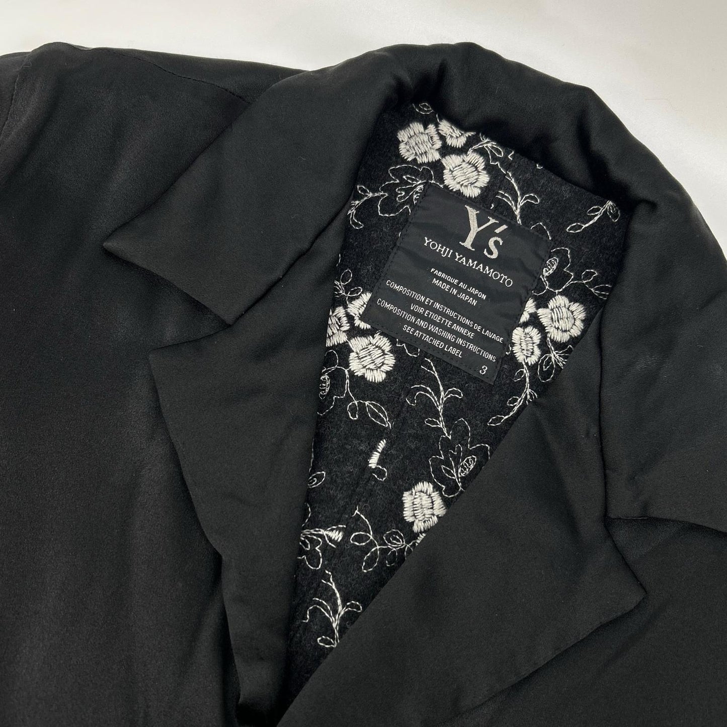 Y's Silk Wool Botanical Padded 1B Jacket Black Size 3