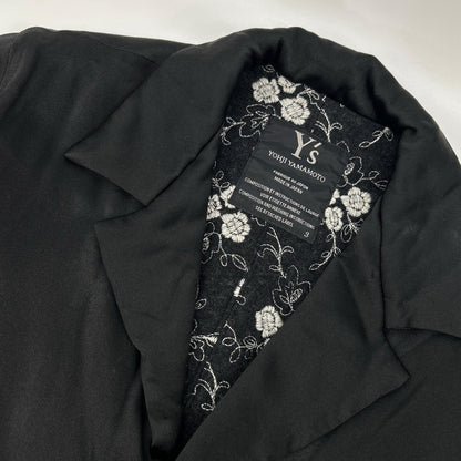 Y's Silk Wool Botanical Padded 1B Jacket Black Size 3