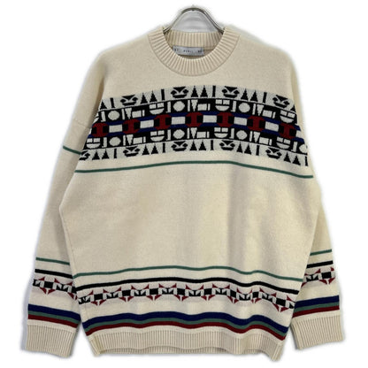 AVRIL Geometric Wool Cashmere Crew Neck Sweater White Size M