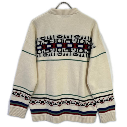 AVRIL Geometric Wool Cashmere Crew Neck Sweater White Size M