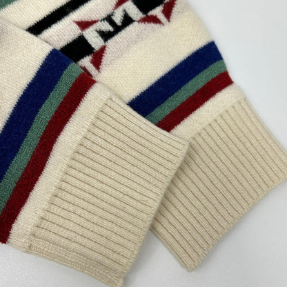 AVRIL Geometric Wool Cashmere Crew Neck Sweater White Size M