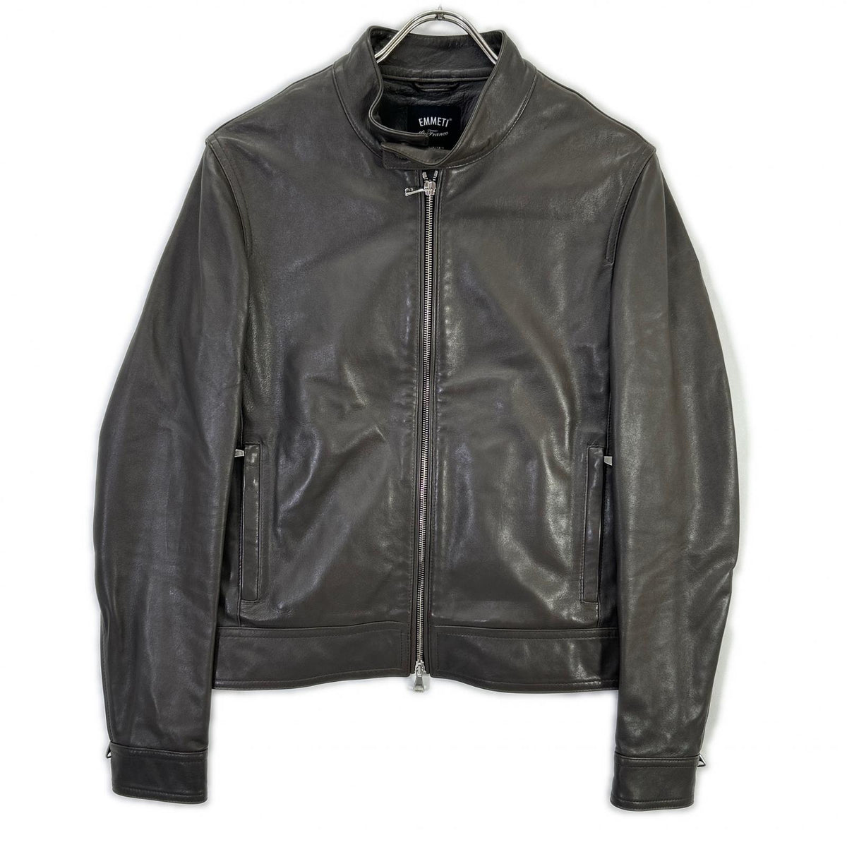 EMMETI Andrea Lamb Nappa Leather Rider Jacket Greige Size 44