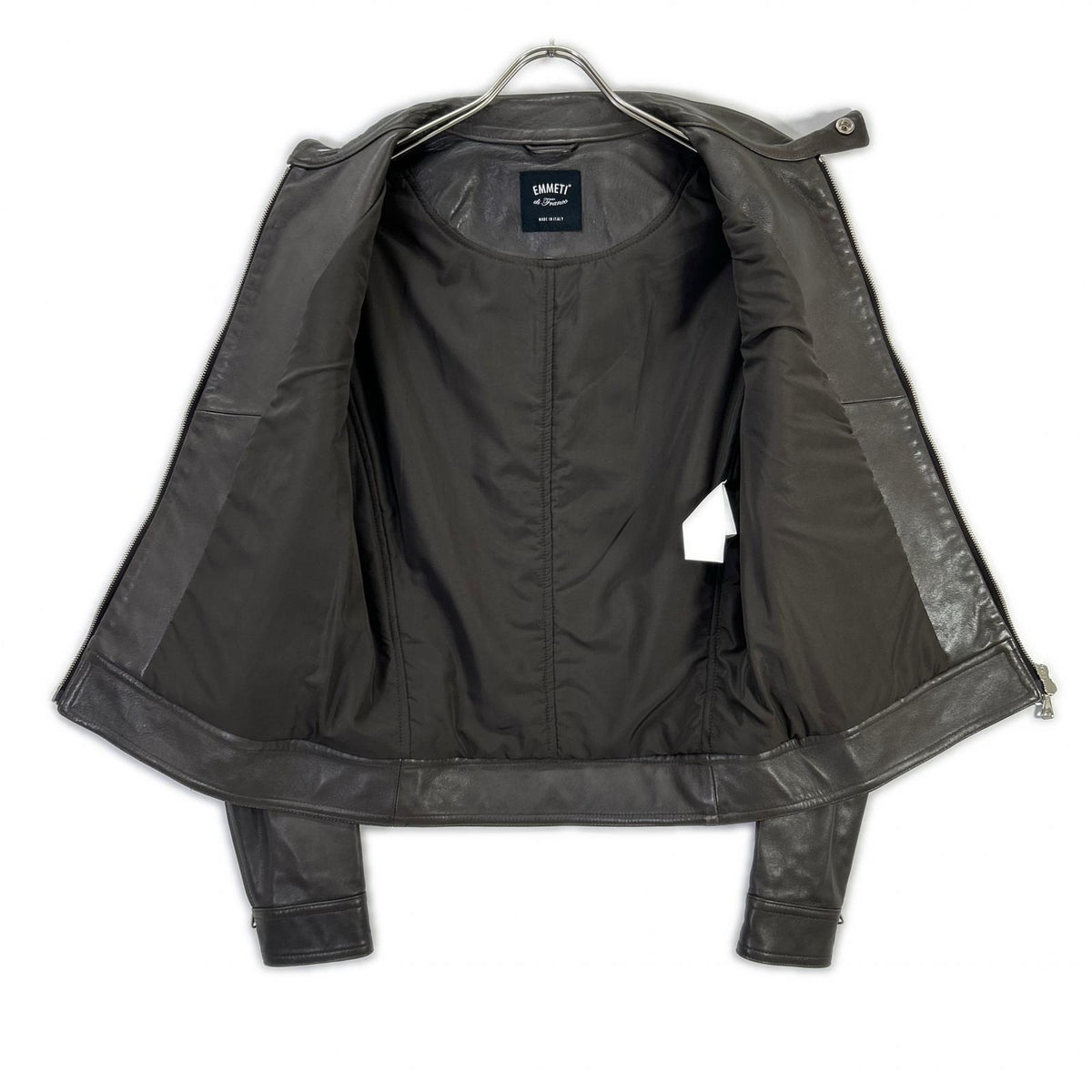 EMMETI Andrea Lamb Nappa Leather Rider Jacket Greige Size 44