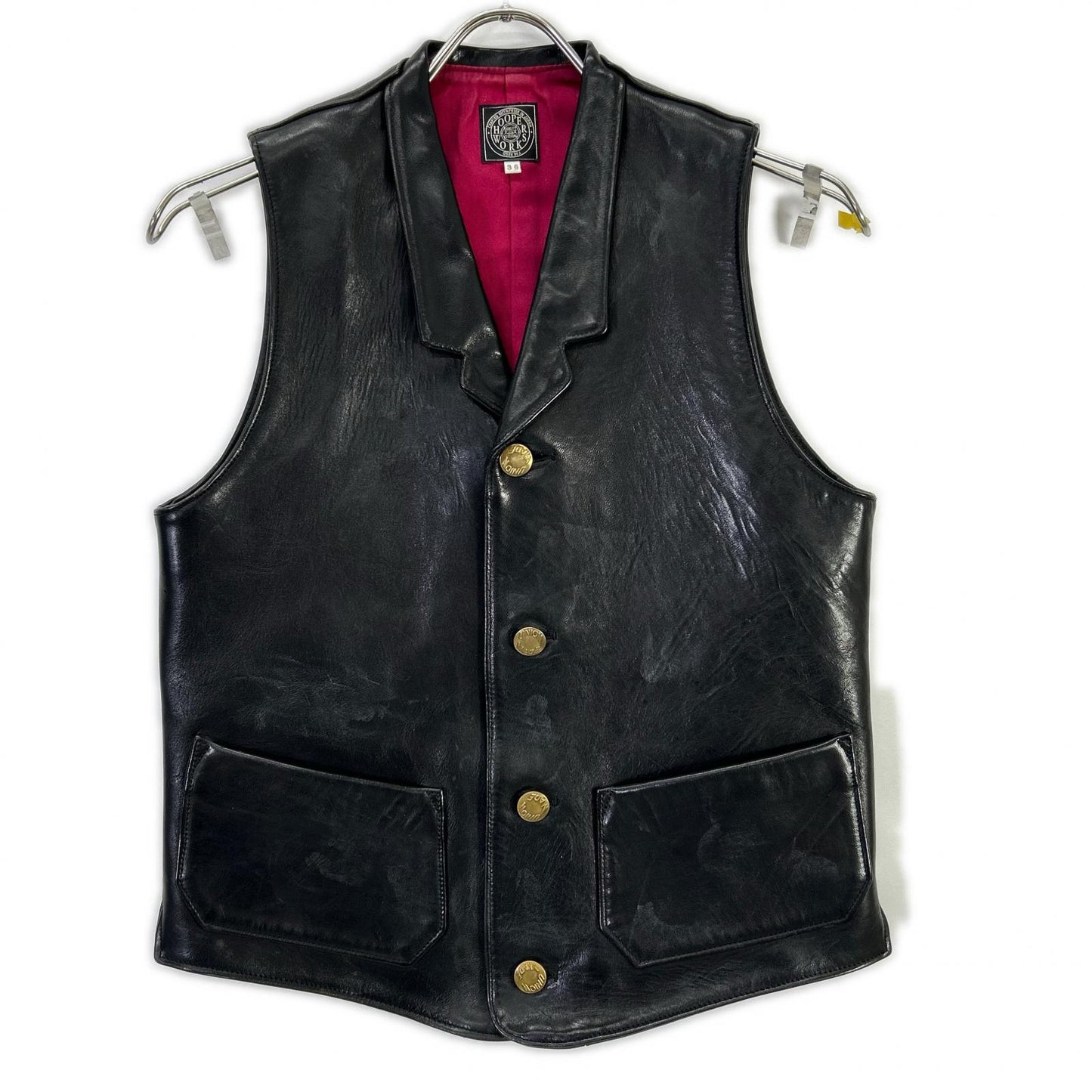 HOOPER WORKS Black Horsehide Leather Vest Size 36