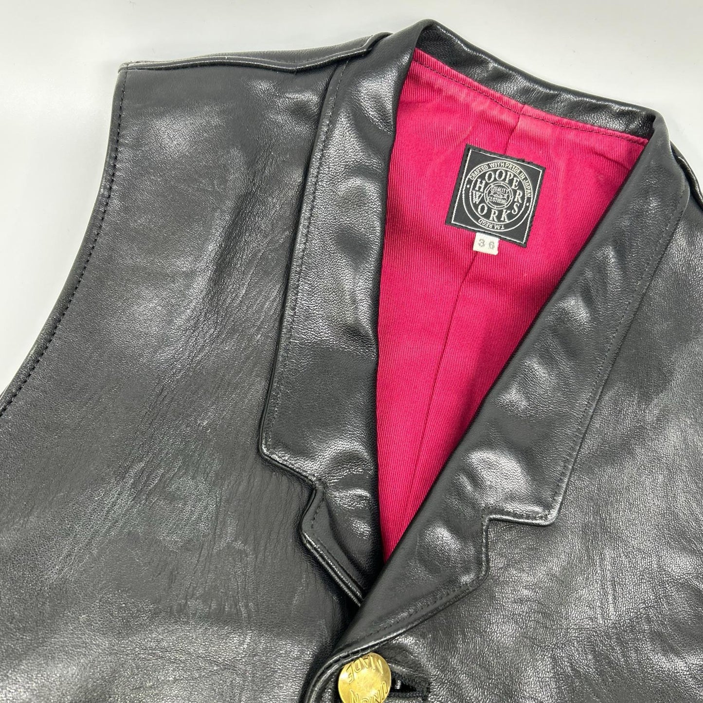 HOOPER WORKS Black Horsehide Leather Vest Size 36