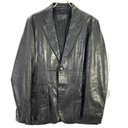 PRADA Leather Center Vent 2-Button Blazer Black Size 50