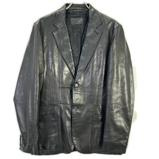 PRADA Leather Center Vent 2-Button Blazer Black Size 50