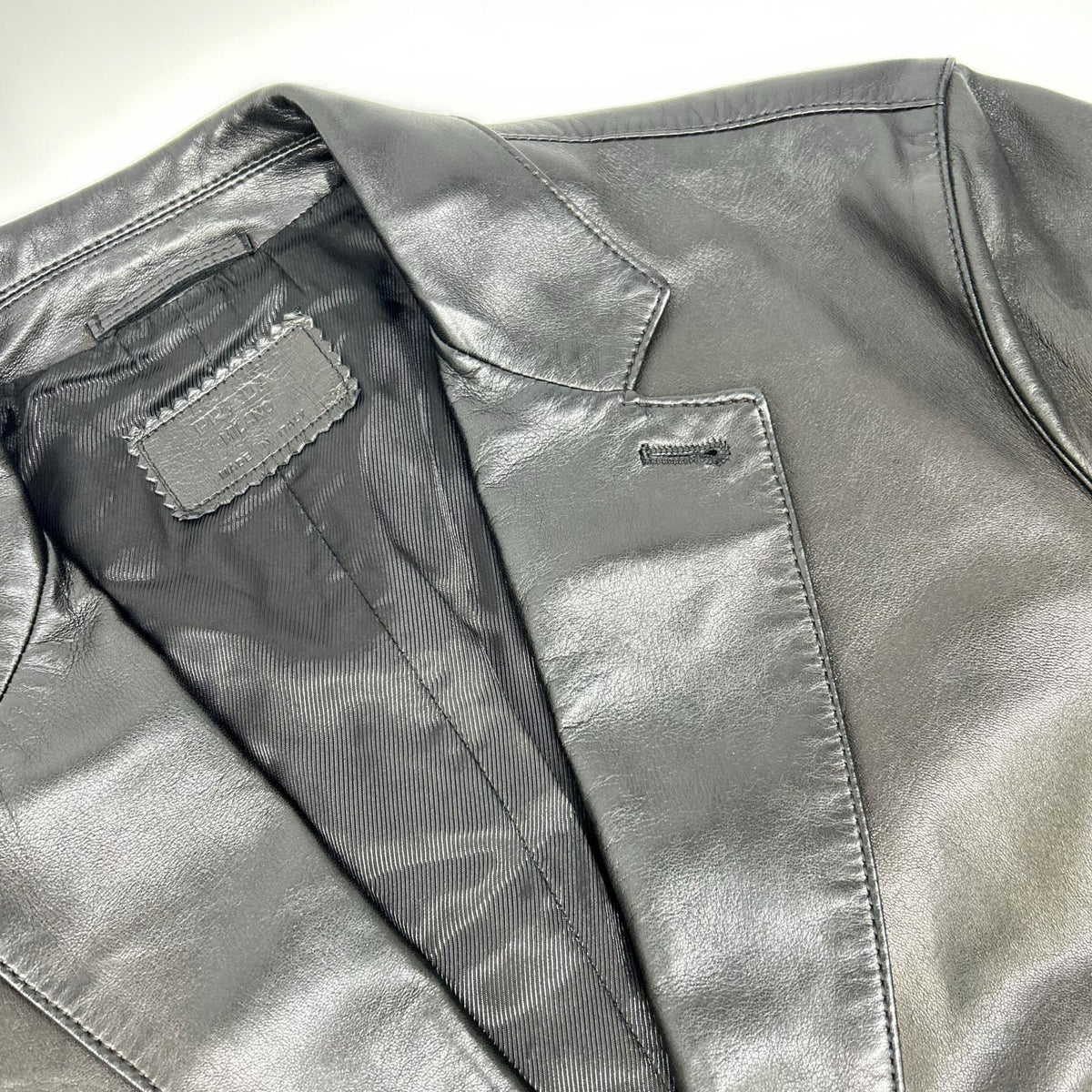 PRADA Leather Center Vent 2-Button Blazer Black Size 50