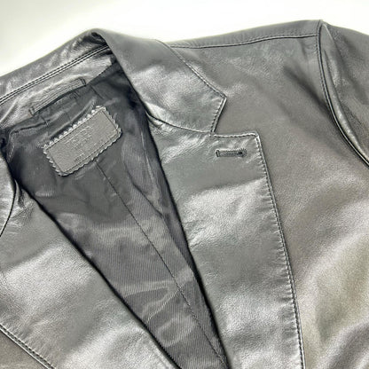 PRADA Leather Center Vent 2-Button Blazer Black Size 50