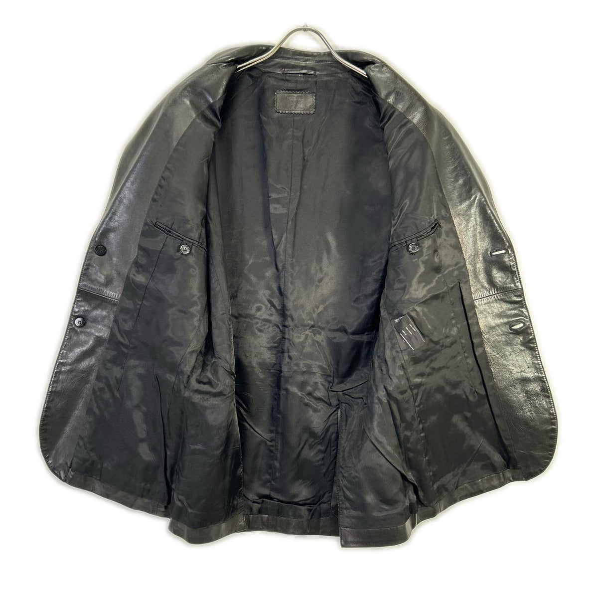 PRADA Leather Center Vent 2-Button Blazer Black Size 50