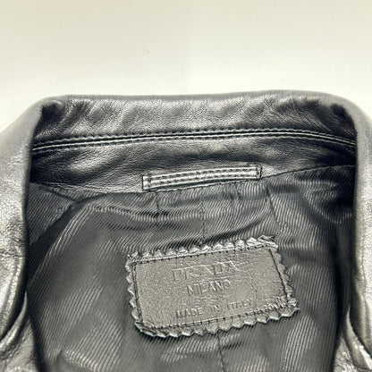 PRADA Leather Center Vent 2-Button Blazer Black Size 50