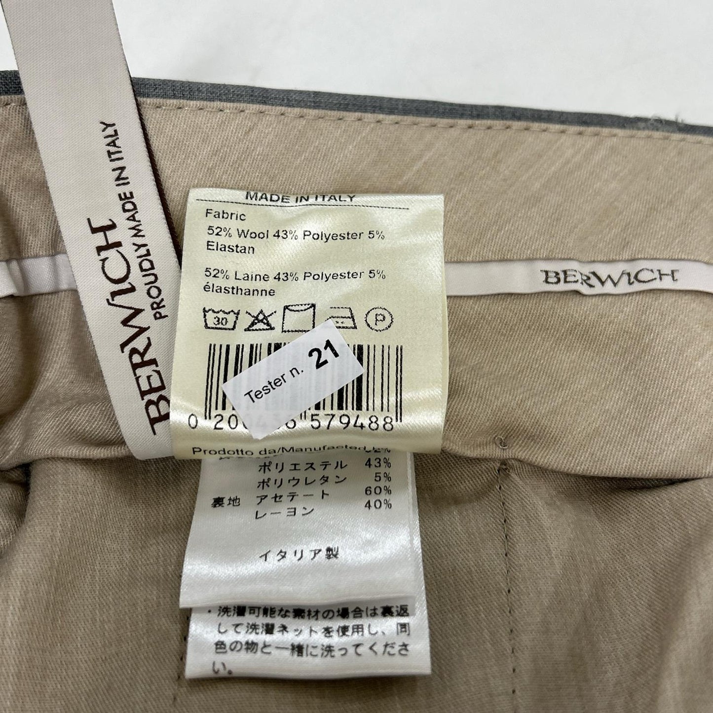 BERWICH Grey 1-Pleat Tapered Wool Pants Size 48