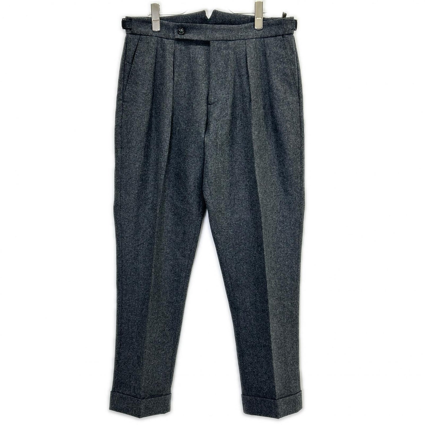 BERWICH Grey Scotch 2-Pleat Cropped Flannel Pants Size 46