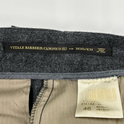 BERWICH Grey Scotch 2-Pleat Cropped Flannel Pants Size 46