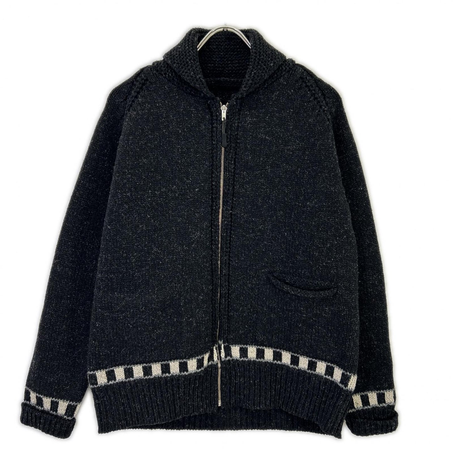 NIGEL CABOURN Black/White Zip Knit Jacket Size 46