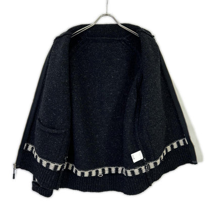 NIGEL CABOURN Black/White Zip Knit Jacket Size 46