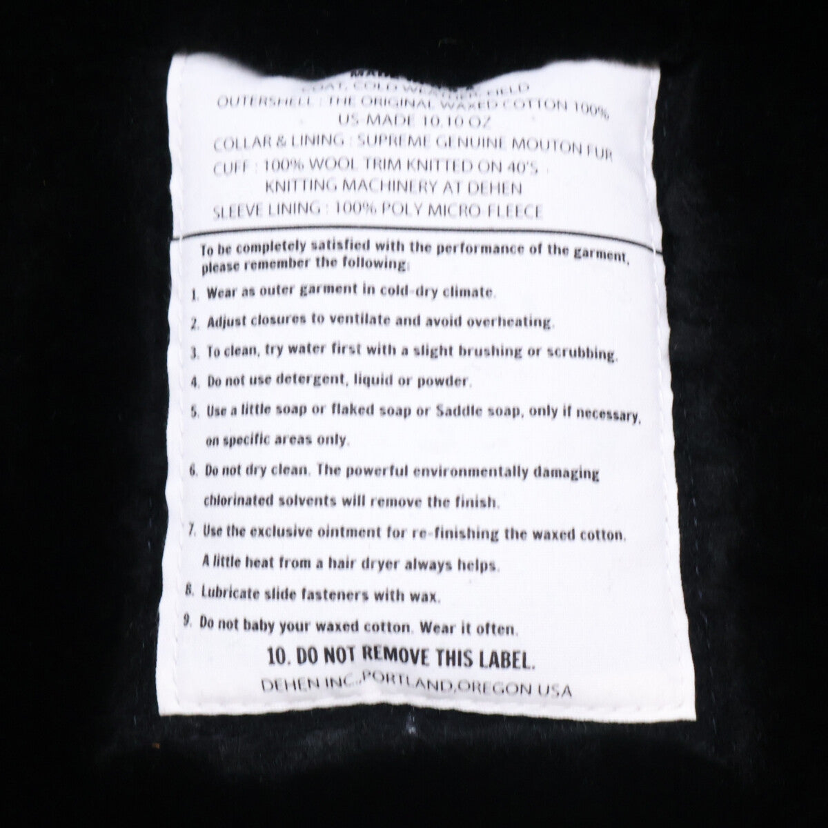 DEHEN N-1 Oiled Cotton Deck Jacket Black Size M