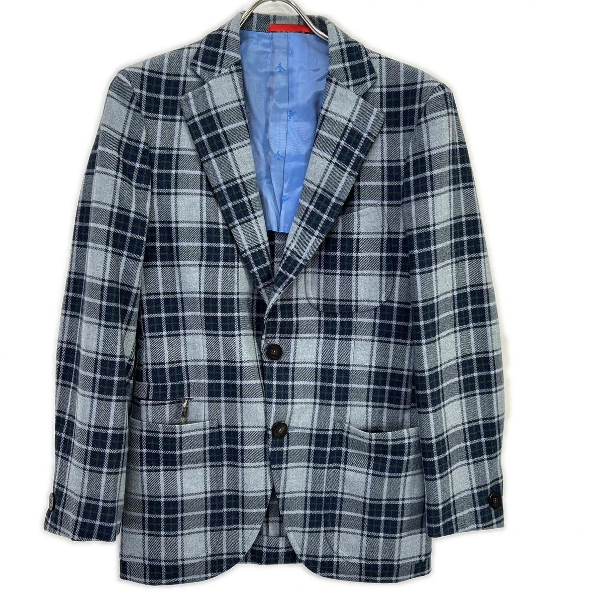 ISAIA Wool Sailor Tartan Check 2B Jacket Gray Size 42