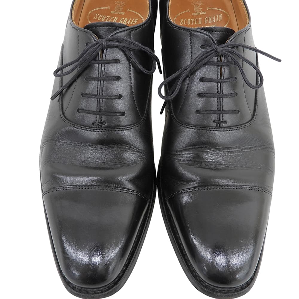 SCOTCH GRAIN Leather Straight Tip Sneakers Black Size 25.5