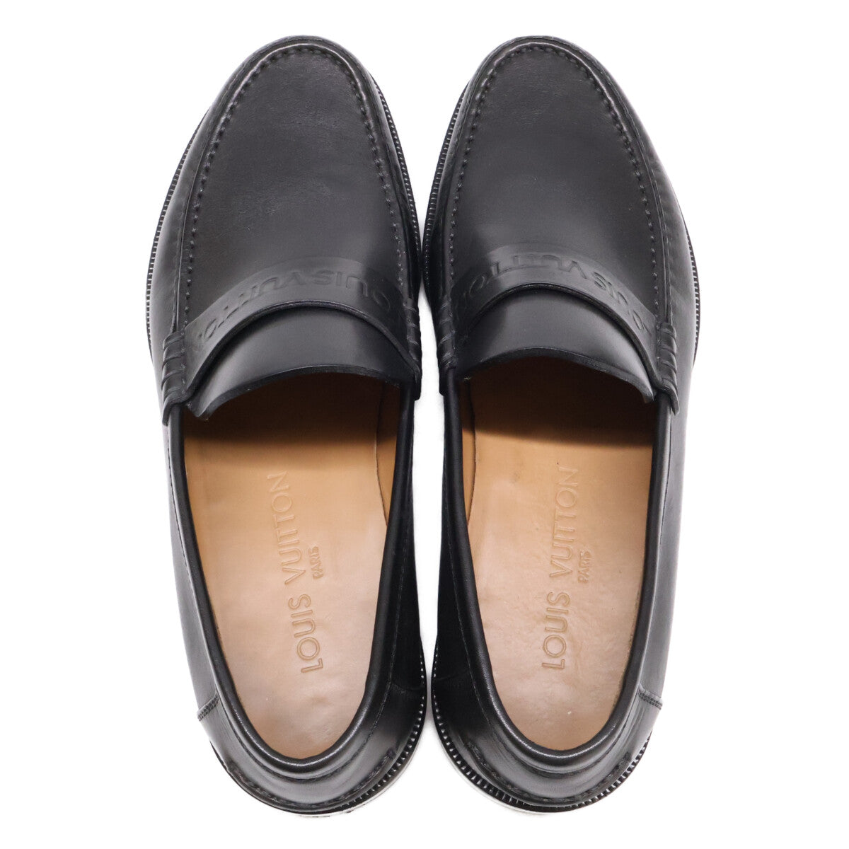 LOUIS VUITTON Leather Loafers Black Size 6