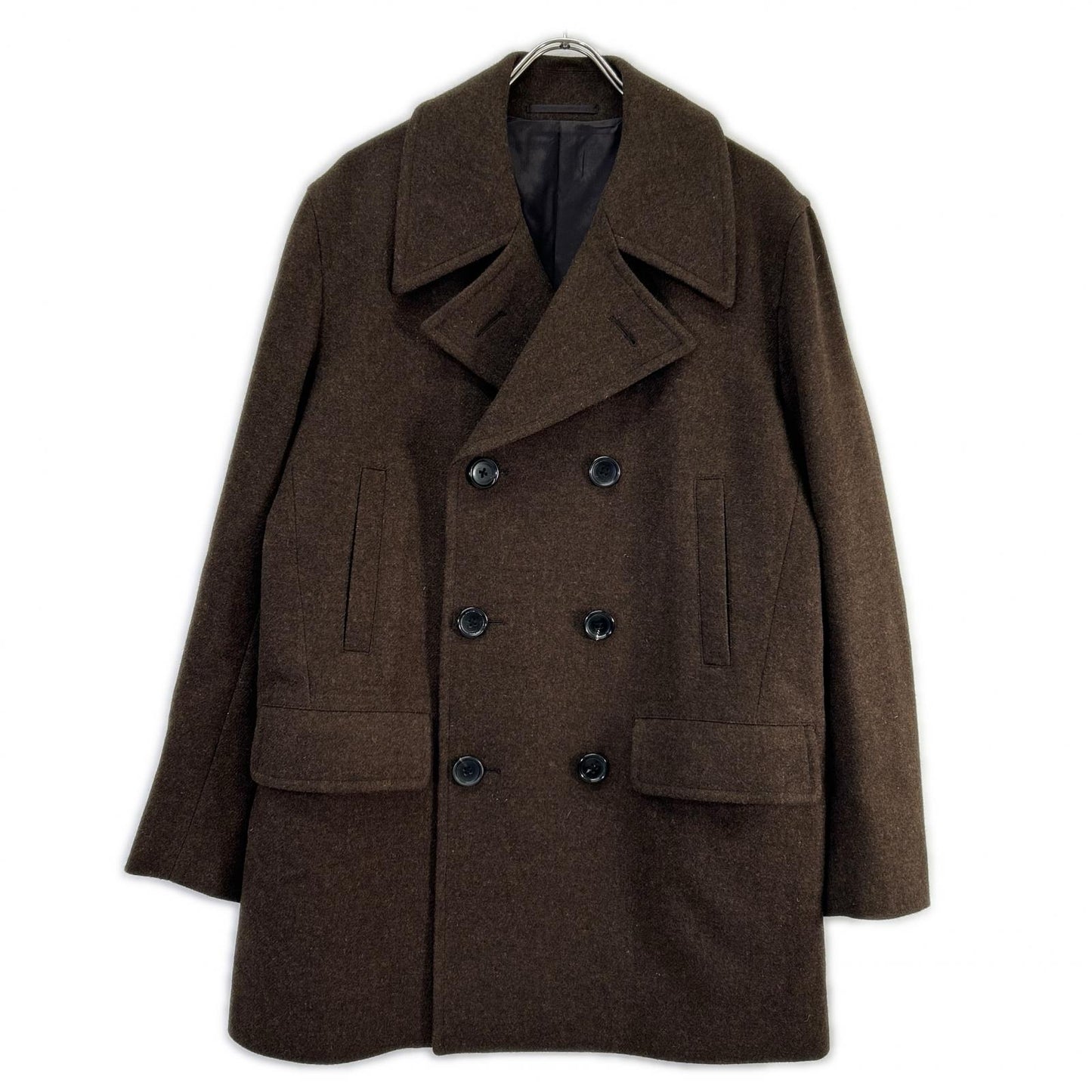 District UNITED ARROWS Dark Brown British Wool P-Coat Size L
