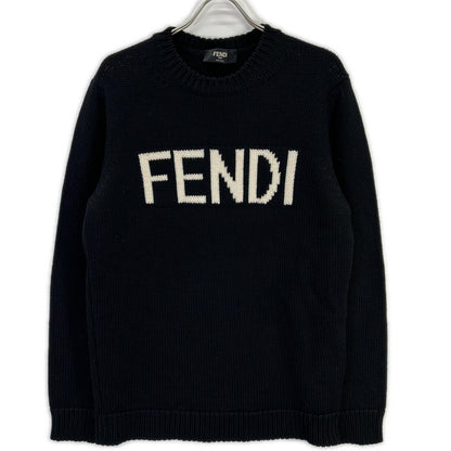 FENDI Black Wool Logo Crewneck Sweatshirt Size 52