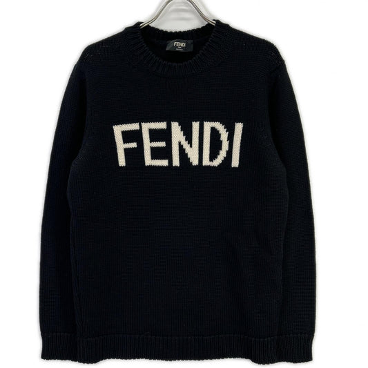 FENDI Black Wool Logo Crewneck Sweatshirt Size 52