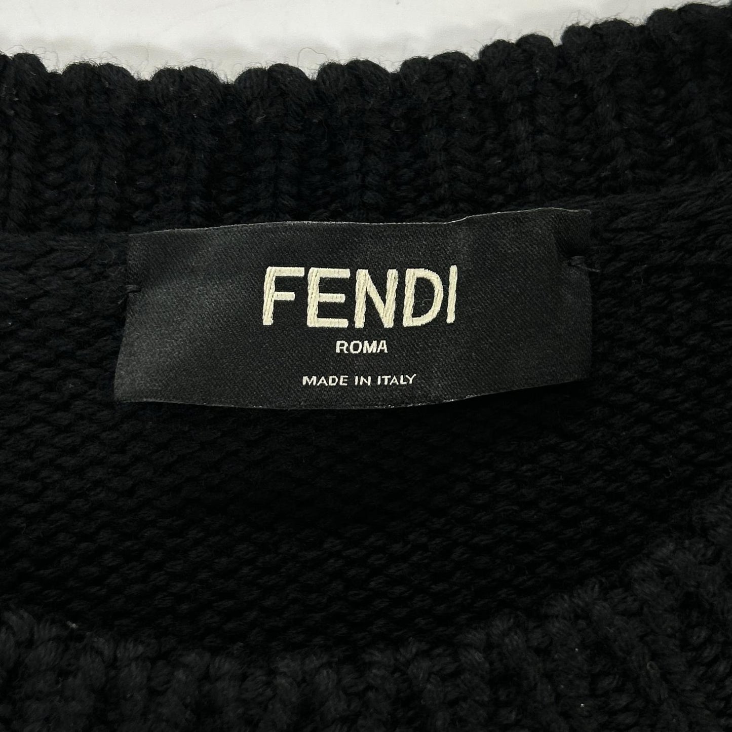 FENDI Black Wool Logo Crewneck Sweatshirt Size 52