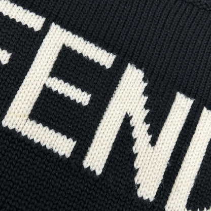 FENDI Black Wool Logo Crewneck Sweatshirt Size 52