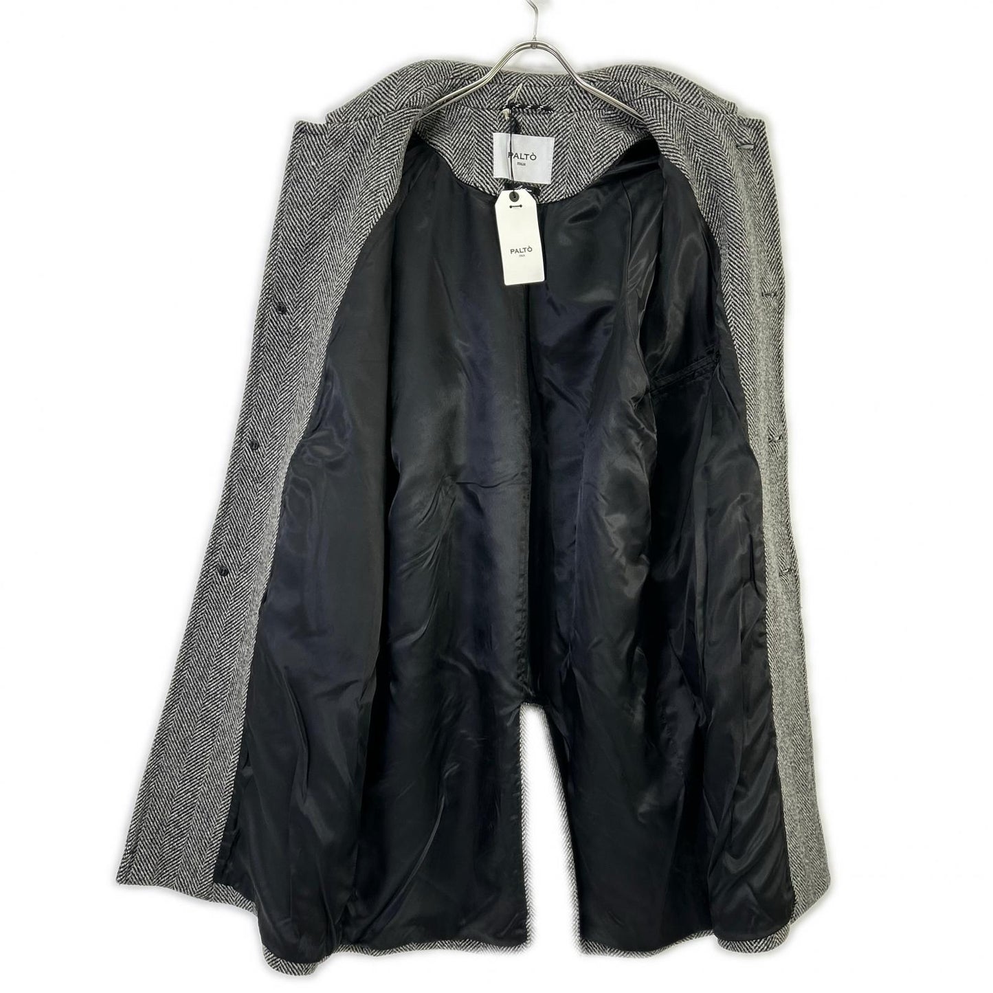 PALTO Gray Wool Herringbone Bal Collar Coat Size 48