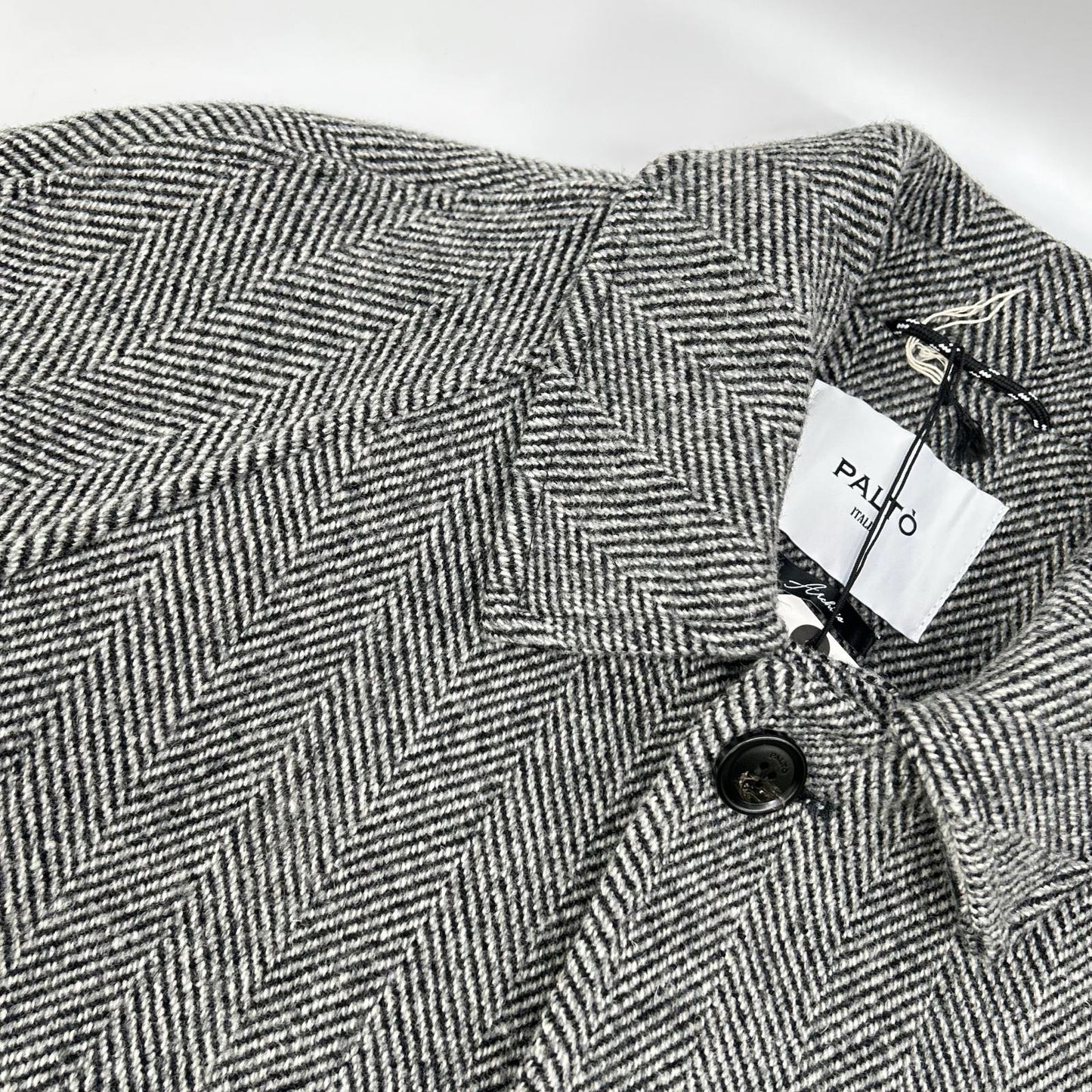 PALTO Gray Wool Herringbone Bal Collar Coat Size 48