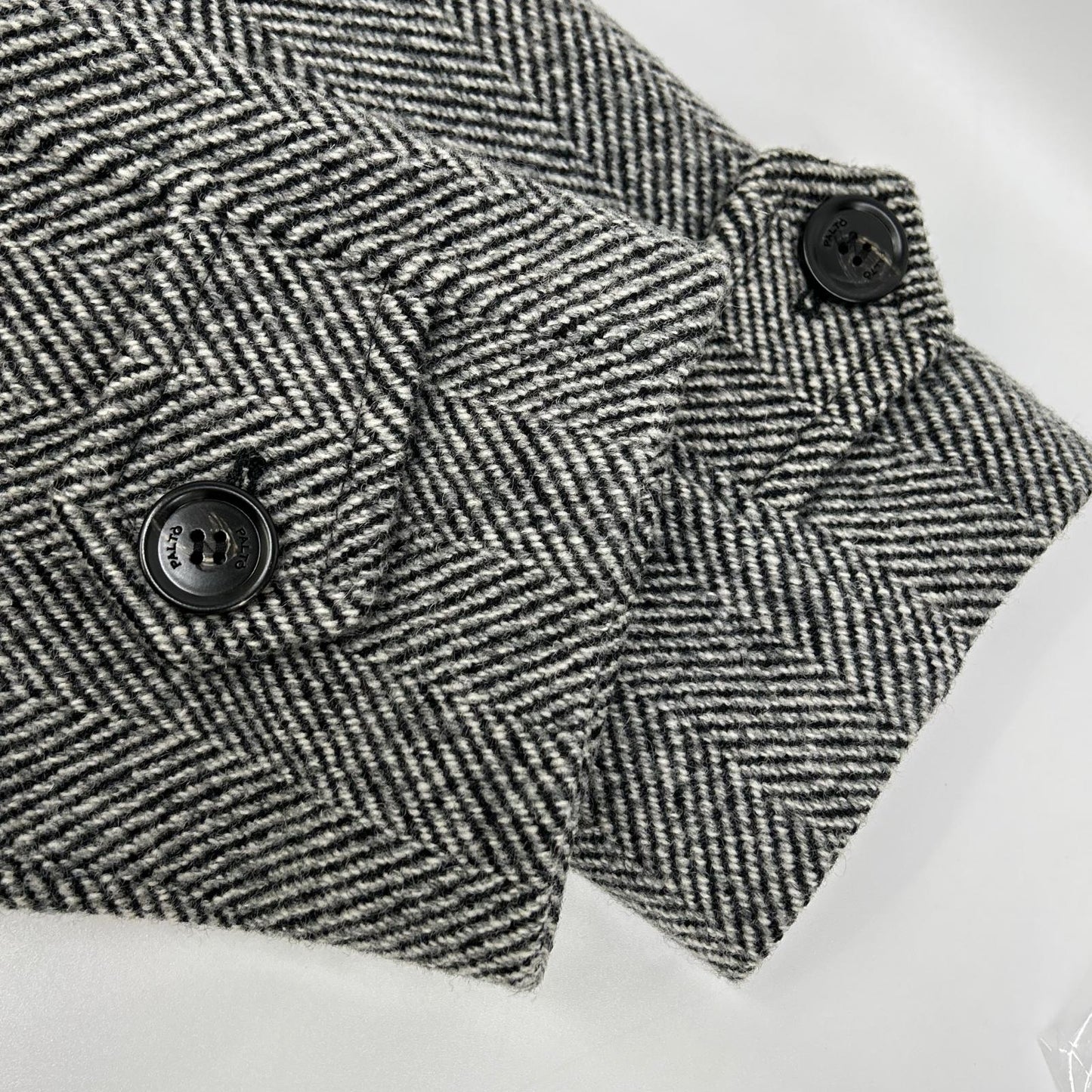 PALTO Gray Wool Herringbone Bal Collar Coat Size 48