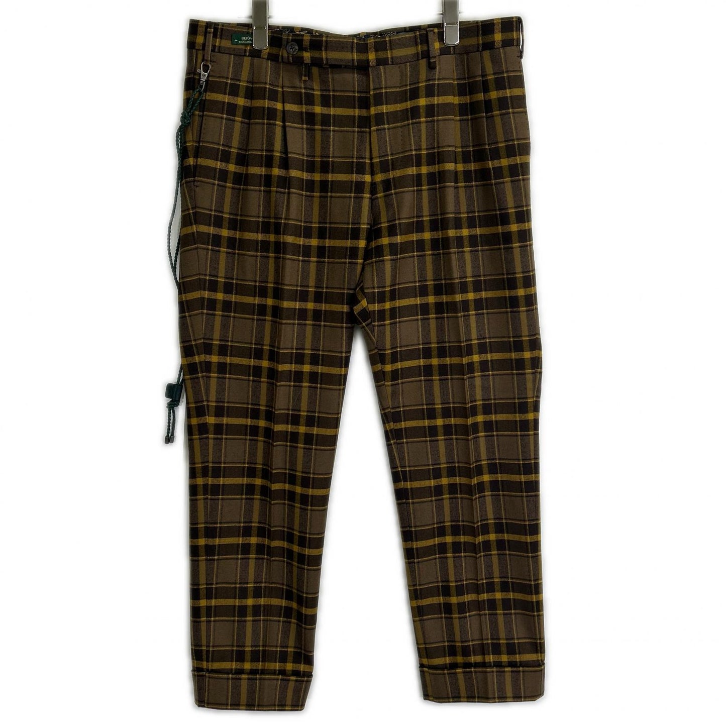 BERWICH Brown Check Wool-Cotton Slacks Pants Size 48
