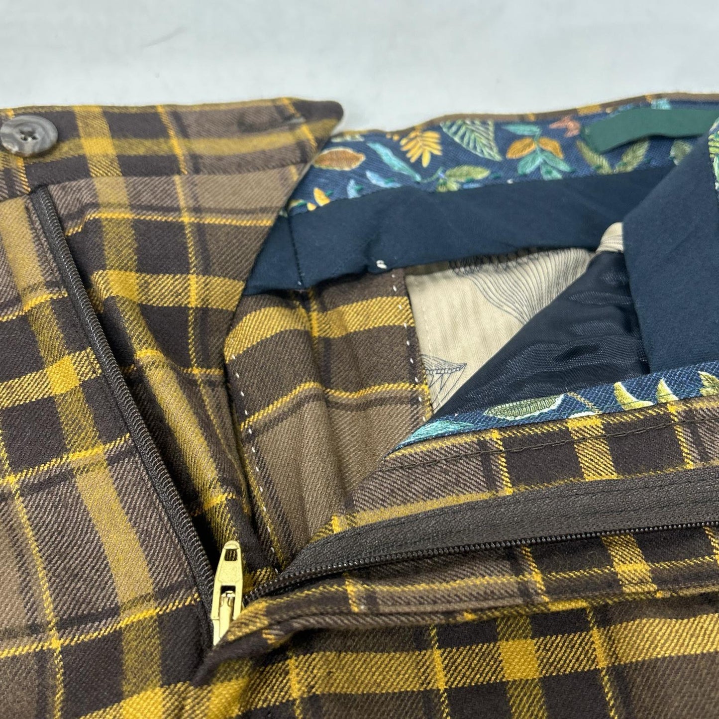 BERWICH Brown Check Wool-Cotton Slacks Pants Size 48