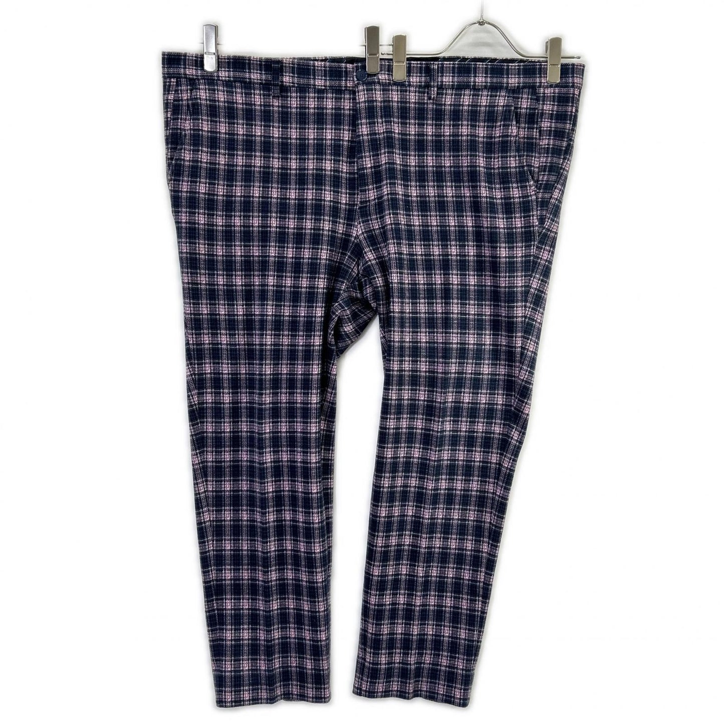 ETRO Pink Navy Check Cotton Blend Tapered Slacks Size 58