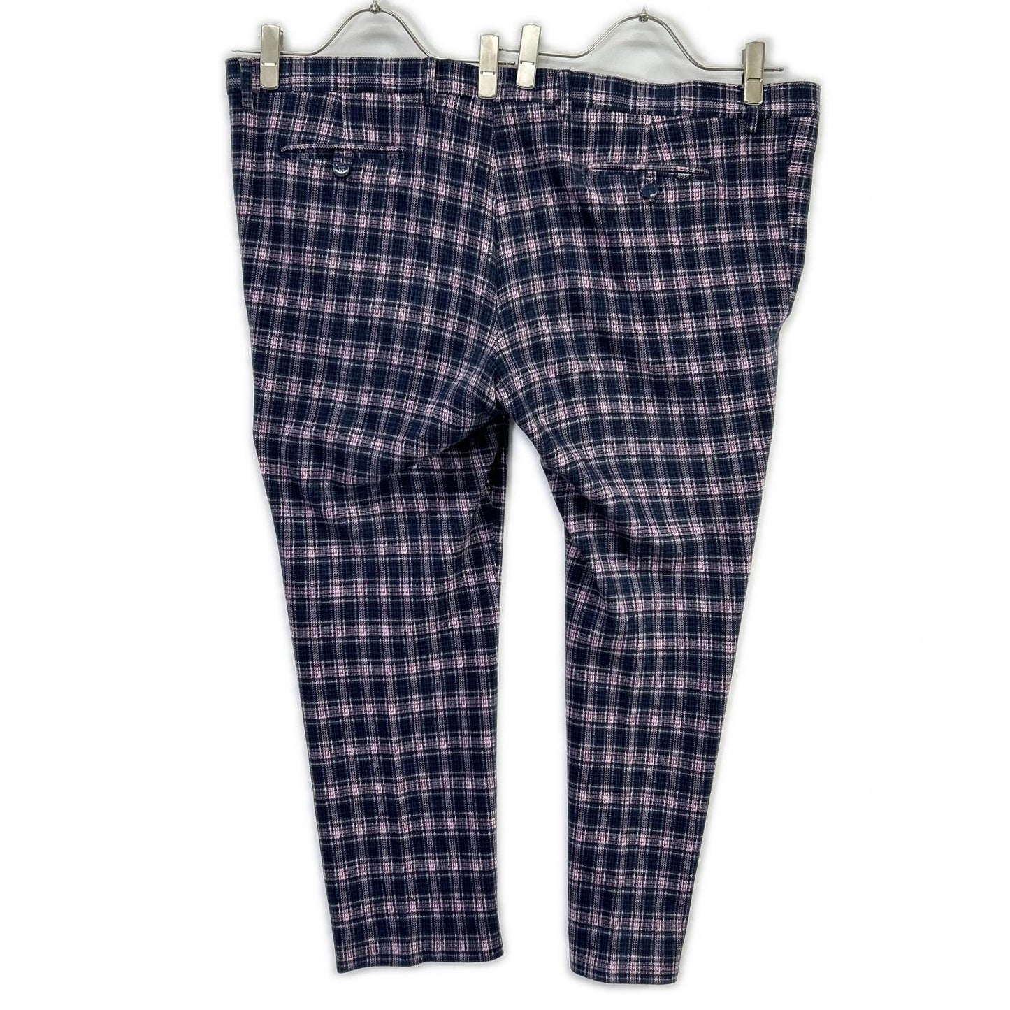 ETRO Pink Navy Check Cotton Blend Tapered Slacks Size 58