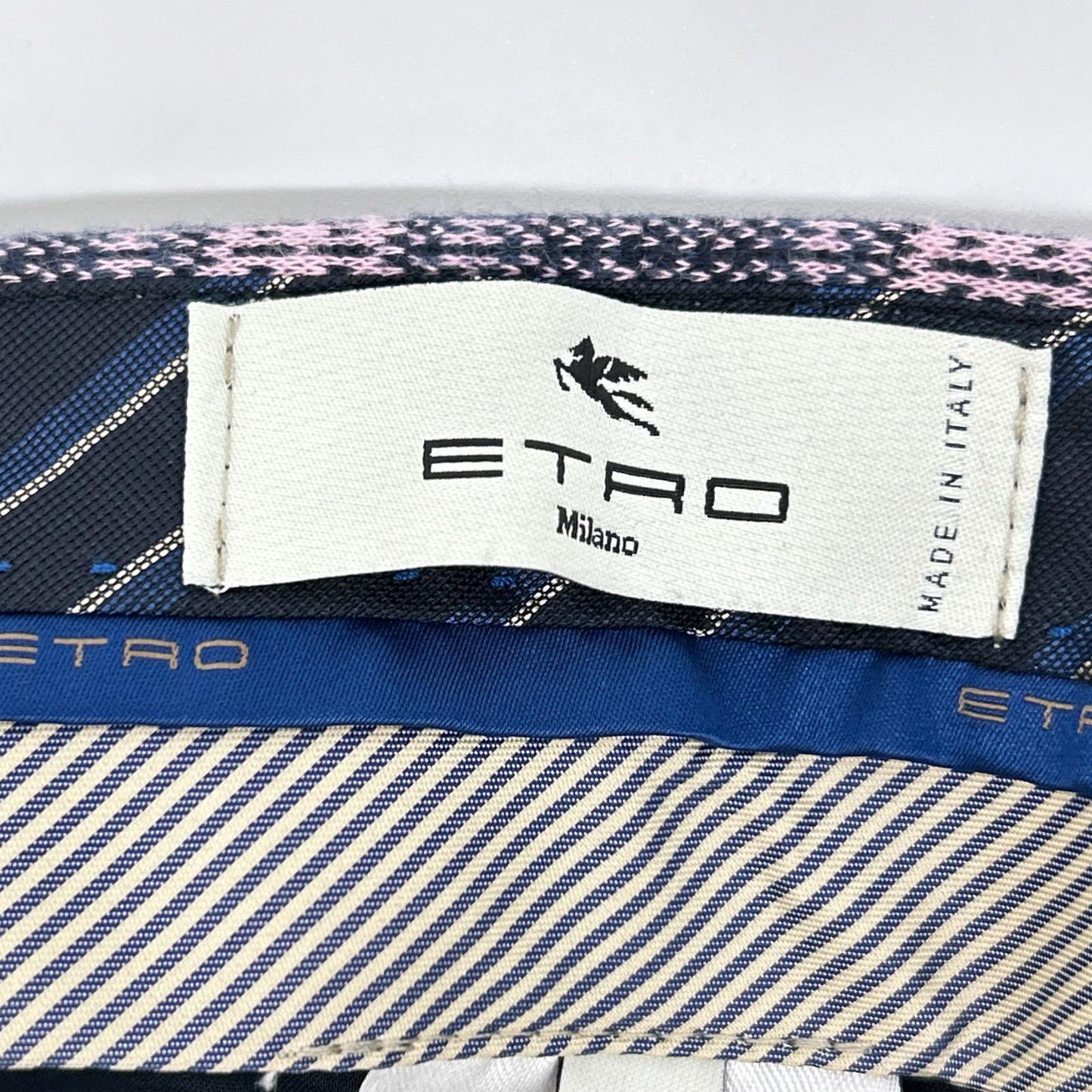ETRO Pink Navy Check Cotton Blend Tapered Slacks Size 58