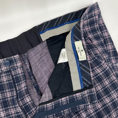 ETRO Pink Navy Check Cotton Blend Tapered Slacks Size 58