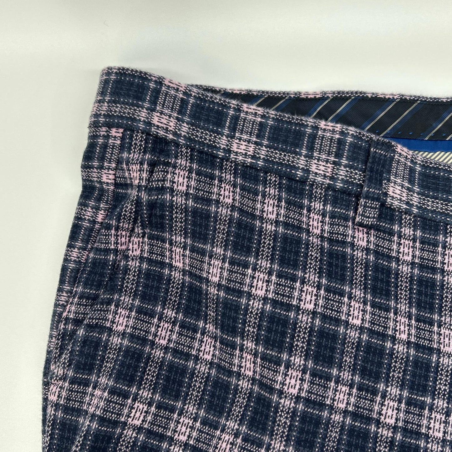 ETRO Pink Navy Check Cotton Blend Tapered Slacks Size 58