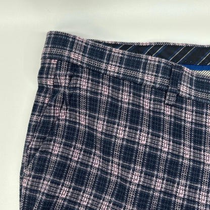 ETRO Pink Navy Check Cotton Blend Tapered Slacks Size 58