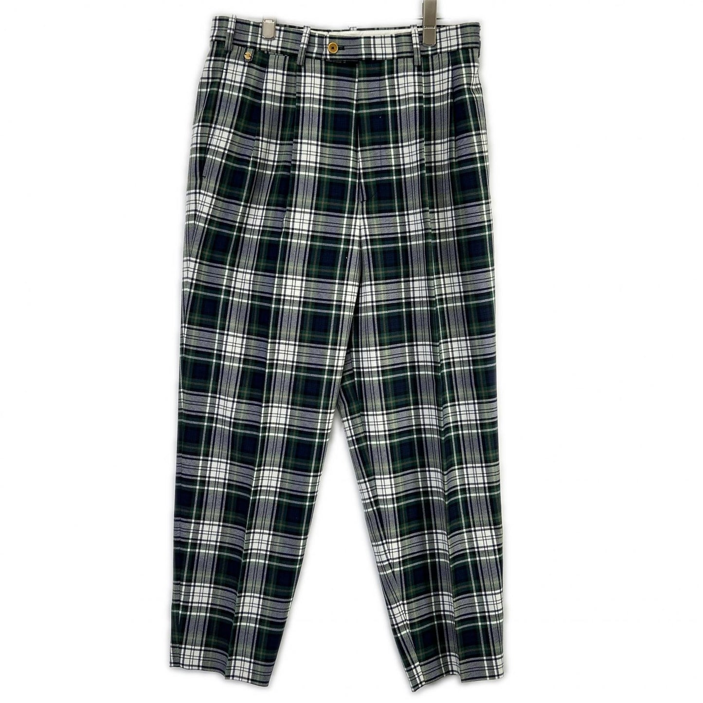 BERNARD ZINS Green Check Double Pleated Pants Size US30