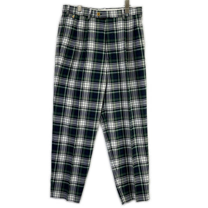 BERNARD ZINS Green Check Double Pleated Pants Size US30