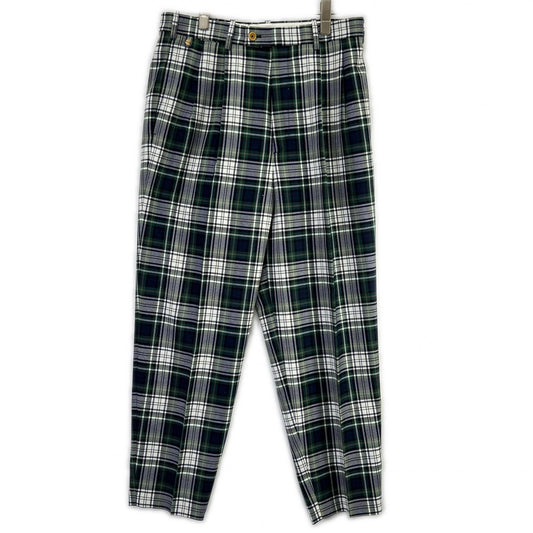 BERNARD ZINS Green Check Double Pleated Pants Size US30