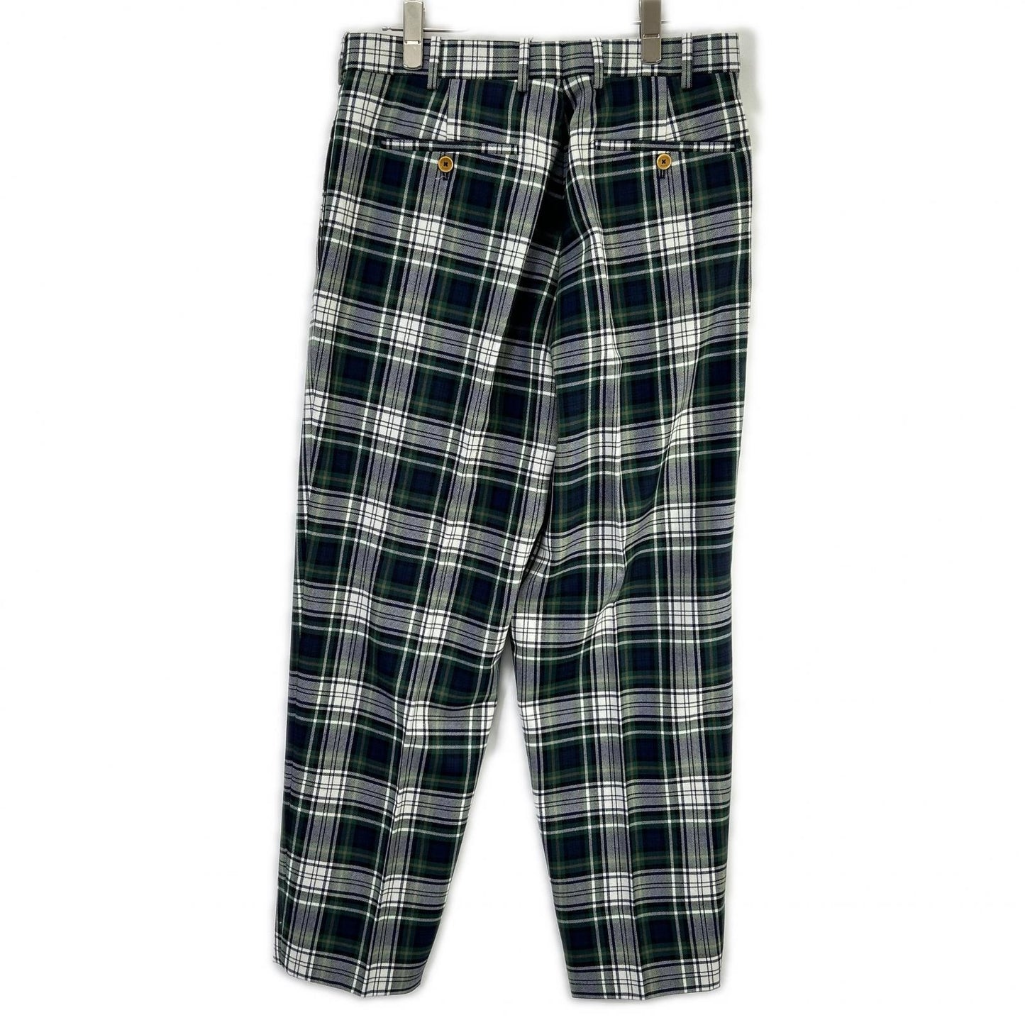 BERNARD ZINS Green Check Double Pleated Pants Size US30