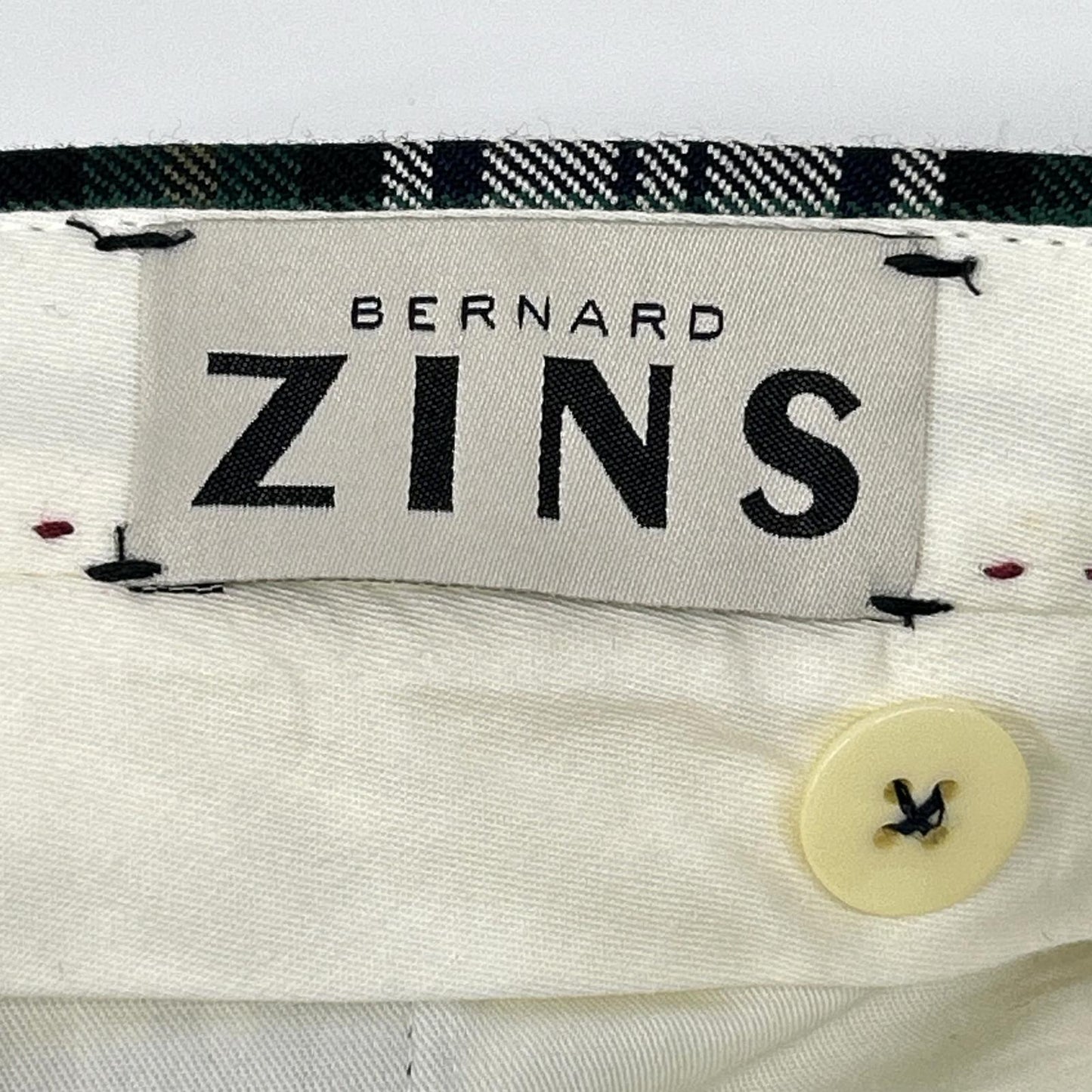 BERNARD ZINS Green Check Double Pleated Pants Size US30