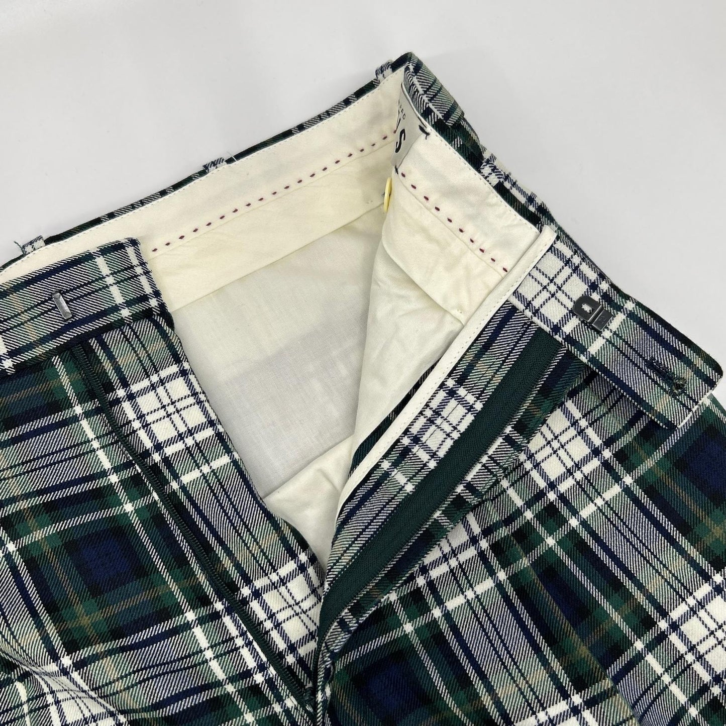 BERNARD ZINS Green Check Double Pleated Pants Size US30