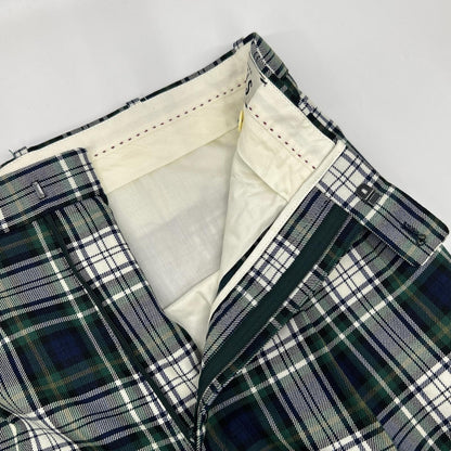 BERNARD ZINS Green Check Double Pleated Pants Size US30
