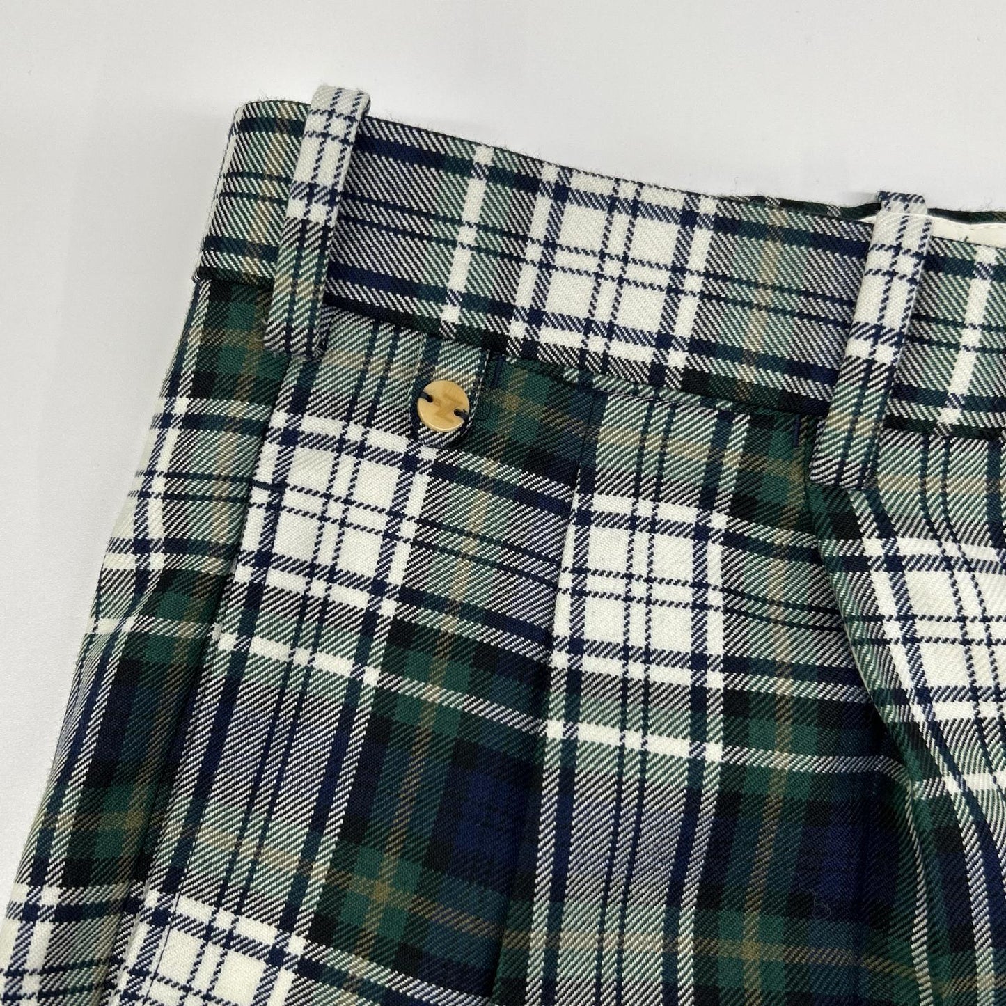 BERNARD ZINS Green Check Double Pleated Pants Size US30